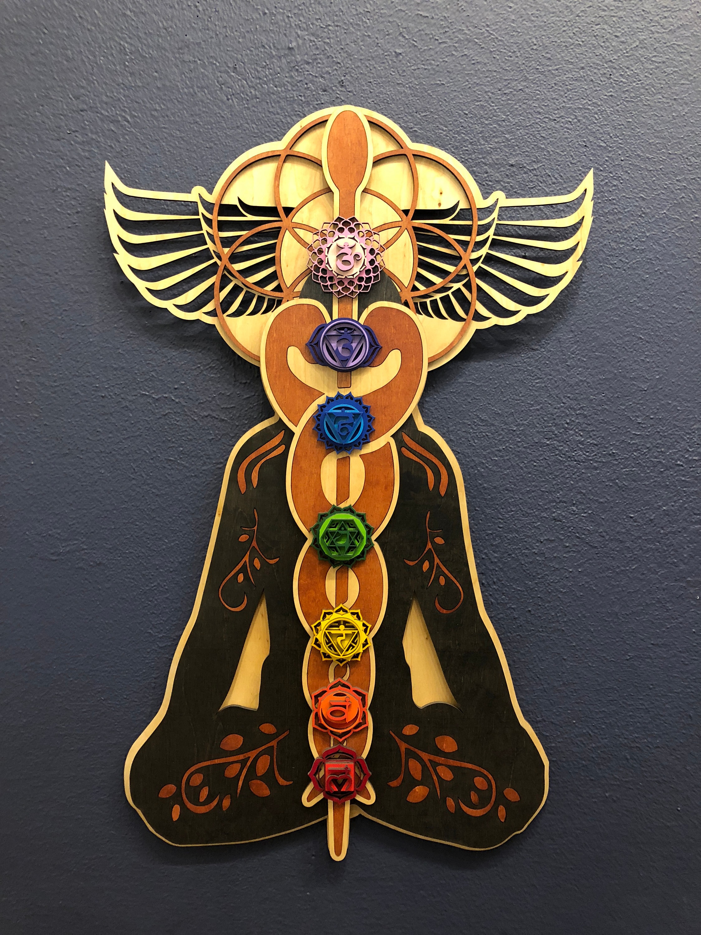 Kundalini Chakra Wall Art 33" - Hand Painted and Wood Stained