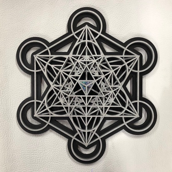 Ancient Future Mandala, Wall Art, Metatron's Cube, Sacred Geometry, Abalone Shell
