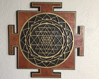 Sri Yantra Wall Art 22", Laser Cut, Sacred Geometry, Sri Chakra, Shree Yantra, Shri Yantra
