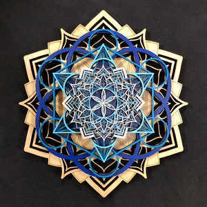 Lotus Mandala Wall Art, Seed of Life, Metatron's Cube, Alabone Inlays, Sacred Geometry