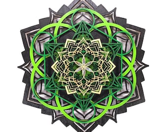Lotus Mandala v2 Wall Art 12&quot; - Seed of Life, Metatron&#39;s Cube, Alabone Inlays - Sacred Geometry