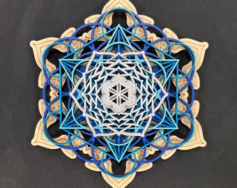 Snowflake Mandala Wall Art 11.5" - Fiore della Vita, Cubo di Metatron, Intarsi Alabone - Geometria Sacra