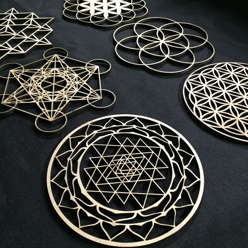 Sacred Geometry Set 6 Pieces, Laser Cut, use for Crystal Grids, Stencils, Wall Art image 2