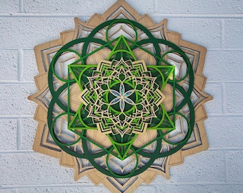 Lotus Mandala v2 Wall Art 11.5" - Seed of Life, Metatron's Cube, Alabone Inlays - Sacred Geometry