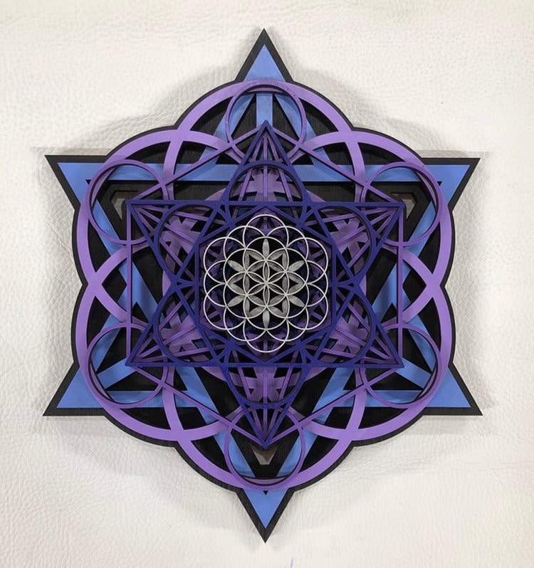 Sacred Cube Mandala 11.5" - Metatron's Cube, Sacred Geometry, Flower of Life, Seed of Life, Merkaba