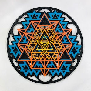 Tetraeddron frattale Mandala 11.5 Colori Fiamma Dipinta a mano Geometria Sacra immagine 1