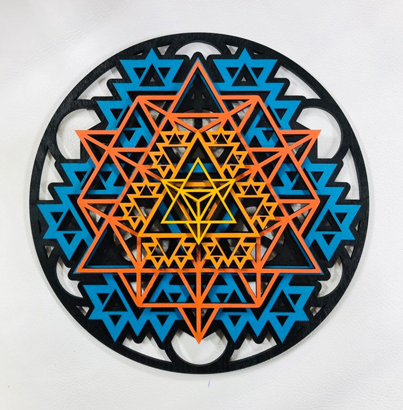 Tetraeddron frattale Mandala 11.5 Colori Fiamma Dipinta a mano Geometria Sacra immagine 1
