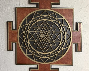 Sri Yantra Wall Art 17.5", Laser Cut, Sacred Geometry, Sri Chakra, Shree Yantra, Shri Yantra