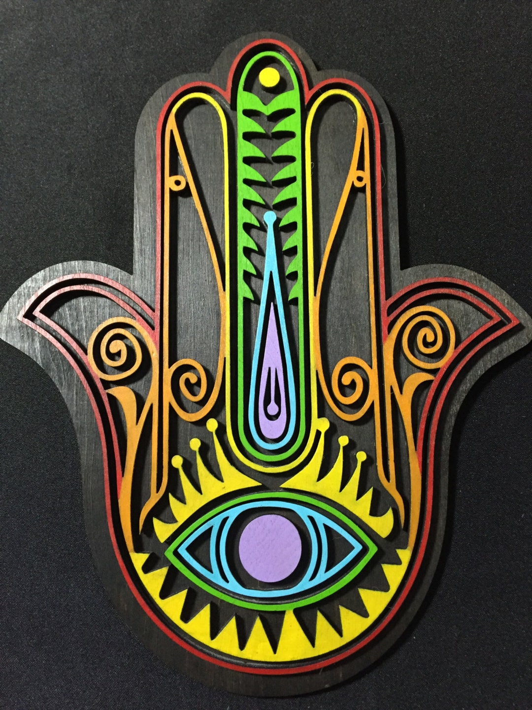 Hamsa Hand of Fatima Wall Art 12 Hand Painted Rainbow - Etsy