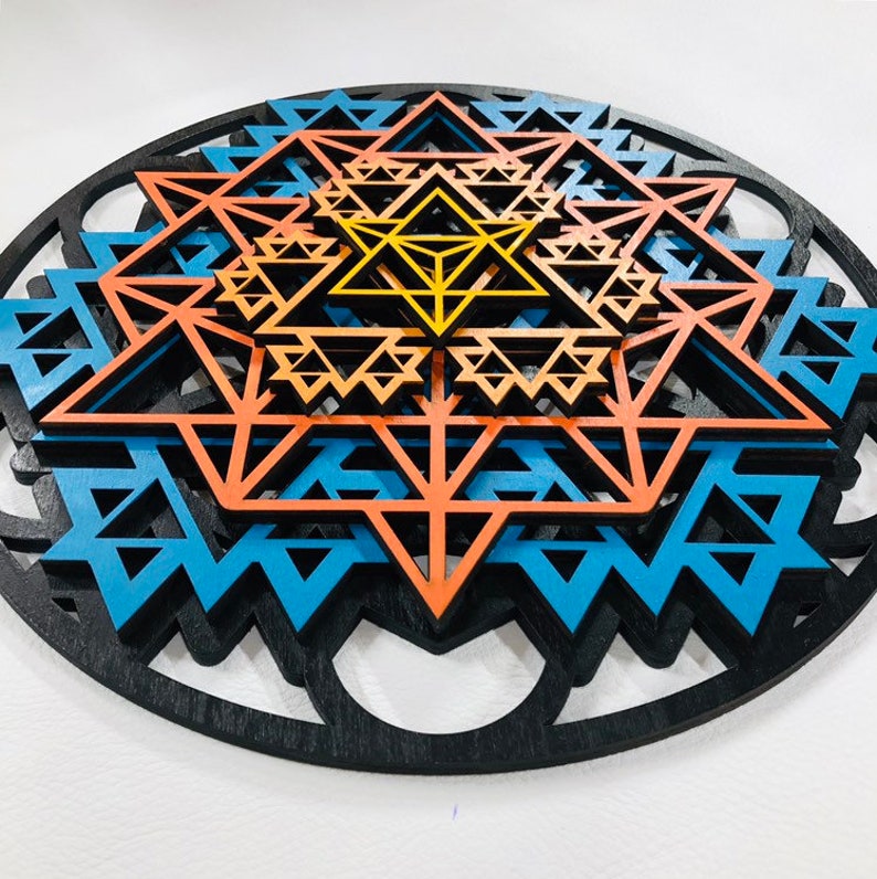 Tetraeddron frattale Mandala 11.5 Colori Fiamma Dipinta a mano Geometria Sacra immagine 3