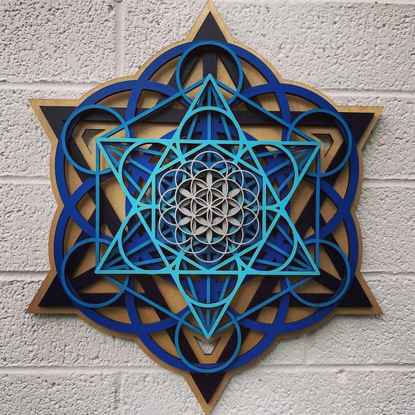 Sacred Cube Mandala 11.5" - Metatron's Cube, Sacred Geometry, Flower of Life, Seed of Life, Merkaba