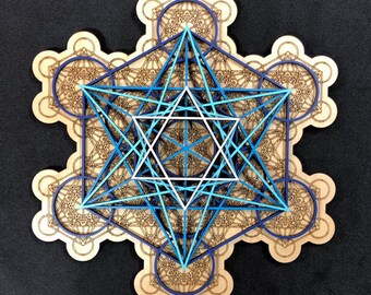 Cubo Fractal Metatron 12" ou 17,5" - Azul Fade e Prata - Geometria Sagrada