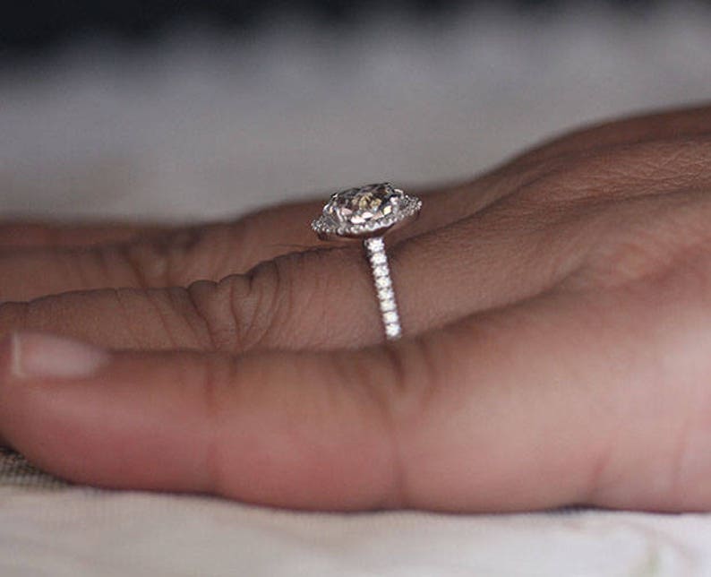Wedding Ring 8mm Round Natural White Topaz Engagement Ring Diamond Simulant Engagement Ring Bridal Ring Sterling Silver Ring Halo Ring