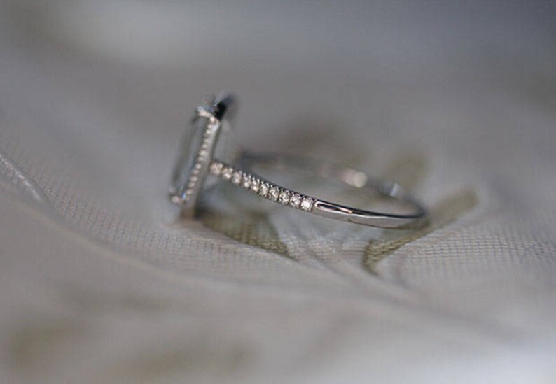 Sterling Silver Diamond Simulant and White Topaz Bridal Ring Set Wedding Ring Set Lab Emerald Cut 10x8mm Engagement Ring and Wedding Band