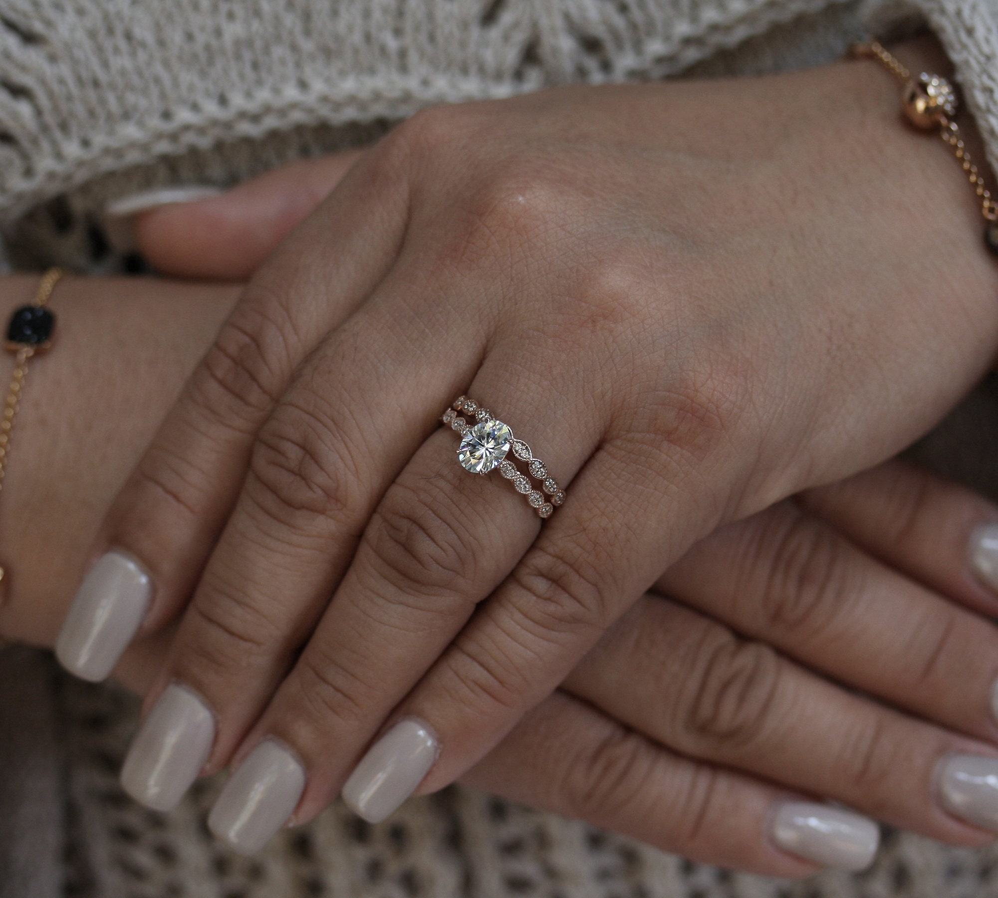 Rose Gold Bridal Ring Set Engagement Ring 1.50ct Oval Etsy