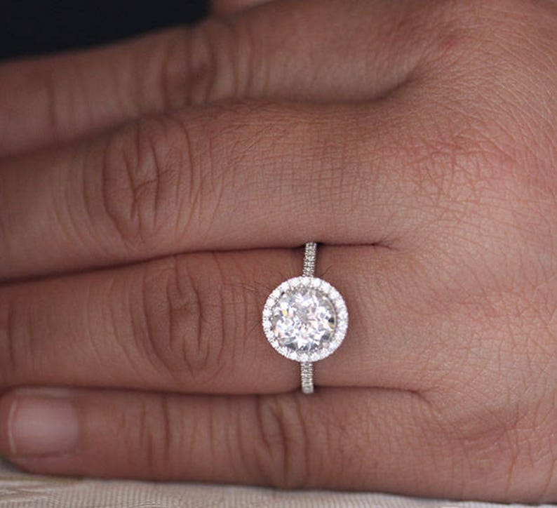 Wedding Ring 8mm Round Natural White Topaz Engagement Ring Diamond Simulant Engagement Ring Bridal Ring Sterling Silver Ring Halo Ring