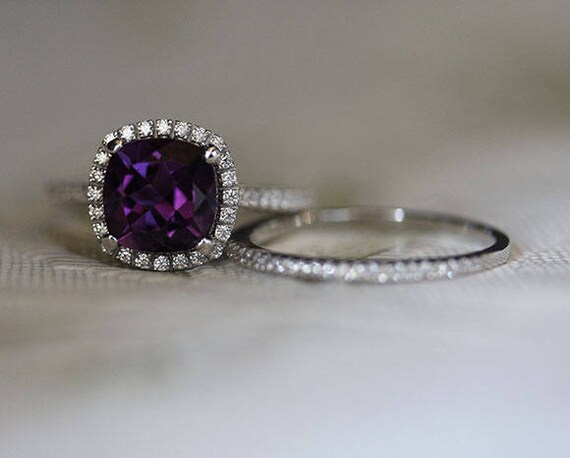 Amazon Com Allywit Women S 2 Piece Cut Stone Cubic Zirconia Promise Wedding Ring Set Engagement Bridal Band Purple 5 Electronics