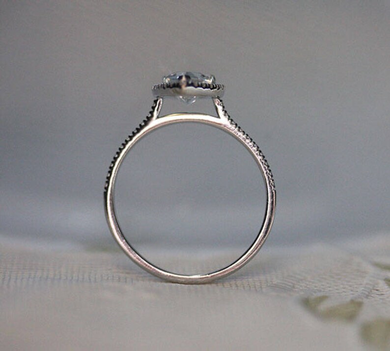 Bridal Ring Diamond Simulant Engagement Ring Wedding Ring Sterling Silver Ring Pear 9x6mm Natural White Topaz Engagement Ring Halo