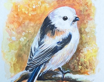 Original painting Long-tailed tit, gift, decoration, bird