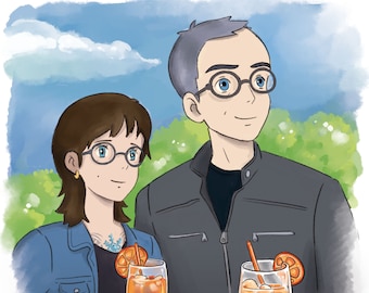 Portrait personnalisé manga anime, cadeau, couple, famille, amis