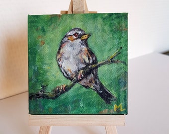 Painting on canvas, Bird, gift, decoration, speckled accentor