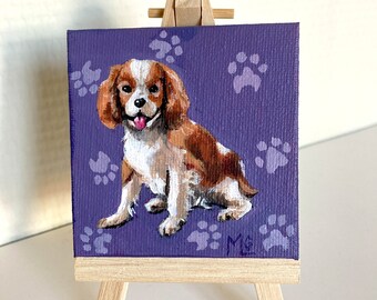 Peinture sur toile, Cavalier King Charles, cadeau, décoration, souvenir, chien, animal de compagnie