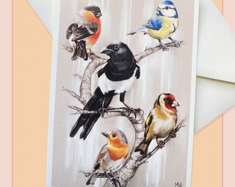 Garden birds postcard, corresponding, scrapbook, stationery, animals