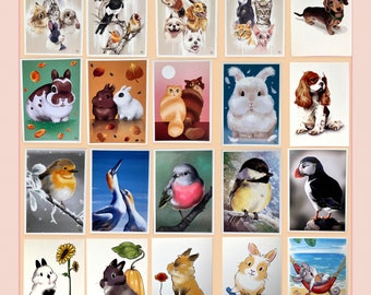 4 postcards to choose from, 3 postcards + 1 free, correspondent, scrapbook, stationery, animals