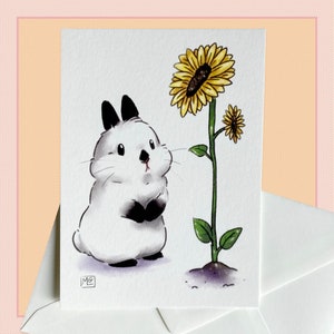 Carte postale lapin et tournesol, correspondant, scrapbook, papeterie, animaux, fleurs