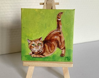 Red cat painting on canvas, gift idea or decoration