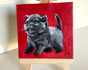 Kitten canvas painting, gift, decoration, souvenir, pet, black cat