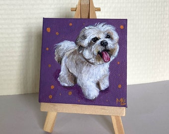 Chien bichon peinture sur toile, cadeau, décoration, souvenir, animal de compagnie