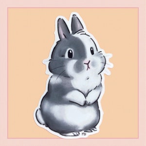Sticker lapin gris et blanc - papeterie, scrapbooking, autocollant