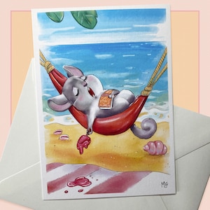 Chinchilla at the beach postcard, pen pal, scrapbook, stationery, animals, cute, humor