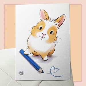 Carte postale lapin et crayon, correspondant, scrapbook, papeterie, carte de voeux, mignon
