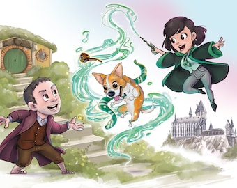 Retrato de dibujos animados personalizado para fanáticos de la cultura pop, regalo, pareja, familia, amigos.