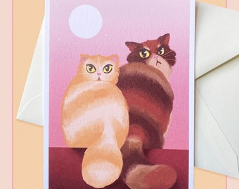Carte postale couple de chats, correspondant, scrapbook, papeterie, animaux, amour