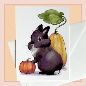 Carte postale lapin et courges, correspondant, scrapbook, papeterie, animaux, automne, halloween
