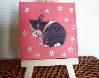 Peinture sur toile Lapin qui fait sa toilette, cadeau, décoration, souvenir, animal de compagnie