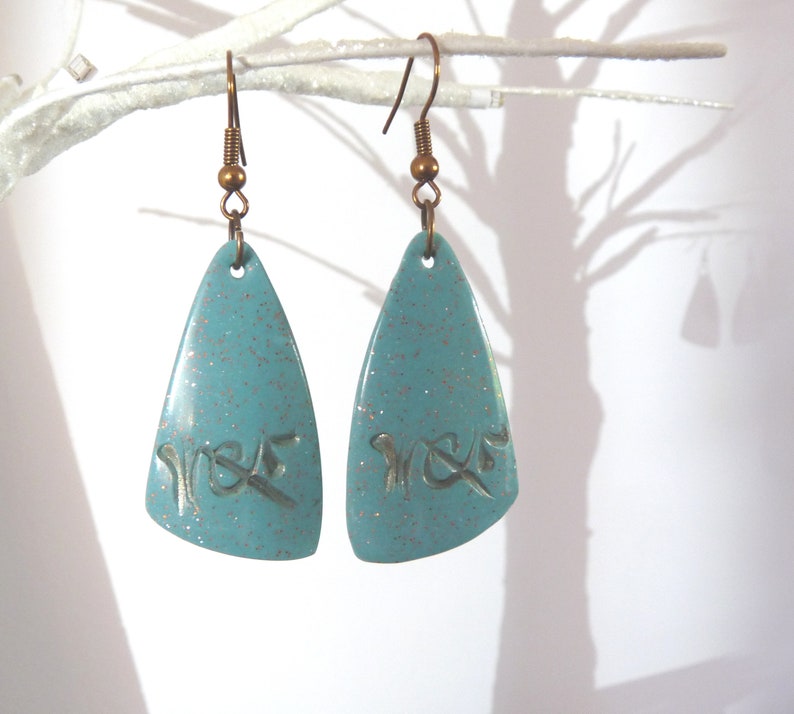 beads polymer clay green graphic Earrings gold texture triangles