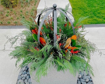 LARGE Garden Globe |  Steel Sphere Trellis | Metal Art | Winter Container Garden | Handmade | Gardener Gift | Farmhouse Entryway Planter