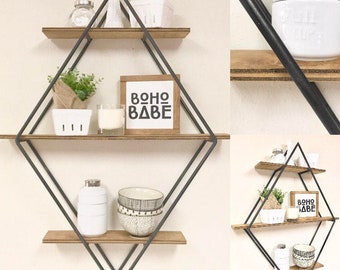 Diamond Book Shelf | Metal & Wood | Geometric | Modern | Handmade Open Shelving | Urban Outfitters Inspired | Mid Century Modern | Bathroom
