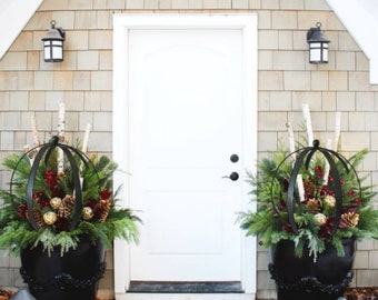 Set of 2 LARGE Steel Sphere Trellis | Metal Garden Art | Winter Container Garden | Handmade | Gardener Gift | Farmhouse Entryway Planter