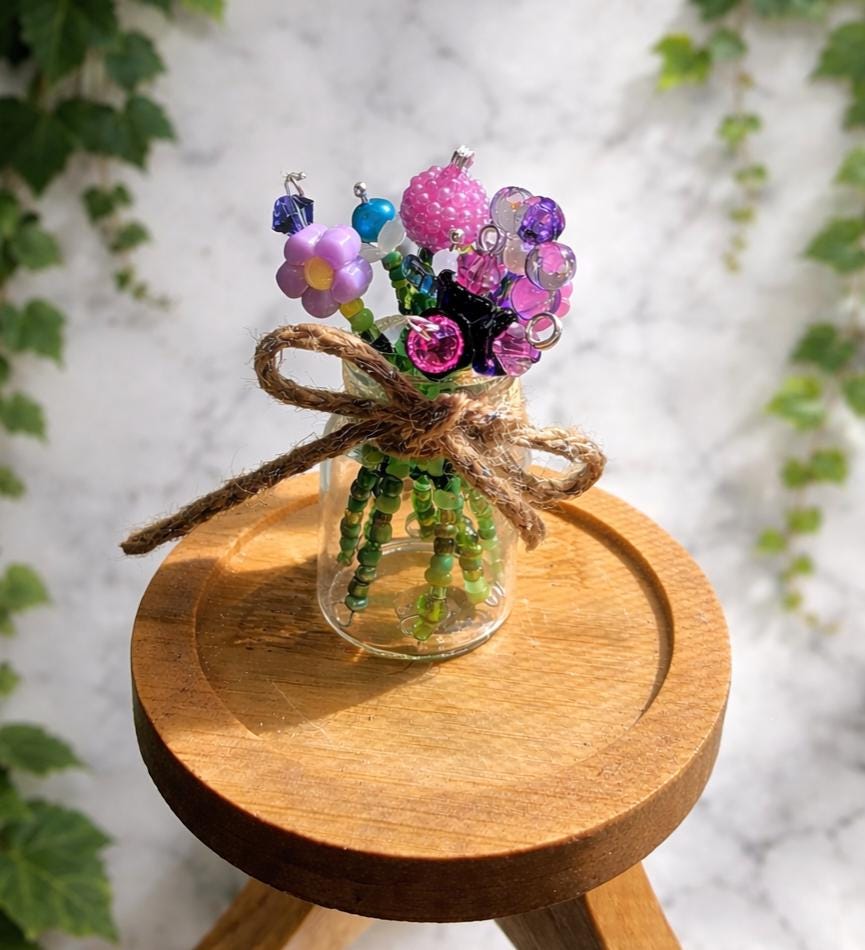 Mystery Mini Beaded Flowers | Handmade Bead Flowers | Mini Vase or ...
