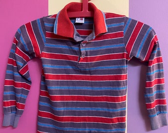 80s vintage long sleeve striped granimals VTG kids polo boy unisex kids 5 small youth Urkel style soft thin single stitch