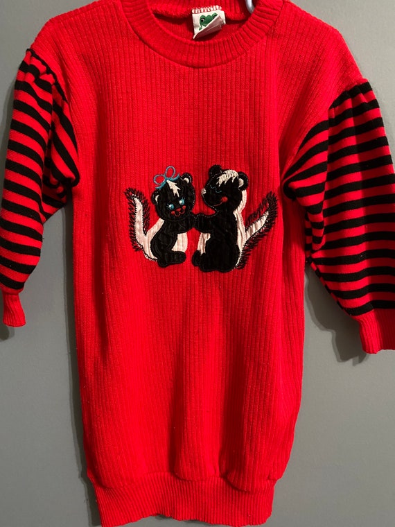 80s vintage red and black sweater tunic dress gir… - image 2