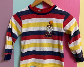 1996 vintage Space Jam Taz long sleeve tee striped tshirt Warner Bros small kids shirt 5