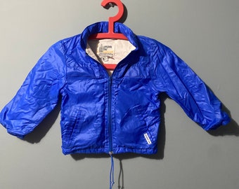 80s vintage jacket bright blue London Fog windbreaker 4T super soft rain coat nylon cotton unisex 90s color members only toddler VTG fashion