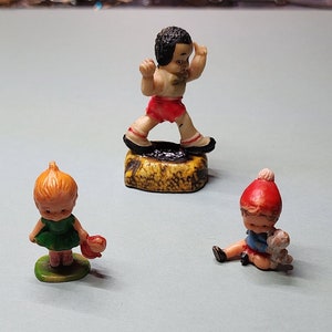 Vintage toys, Vintage figurines, Vintage toy pieces, vintage child figures, plastic, resin, trio of childrens toys