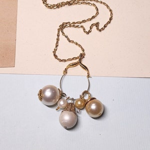 Vintage necklace, vintage jewelry, vintage faux pearl dangle necklace, unique gift one of a kind gift, costume jewelry, charm necklace